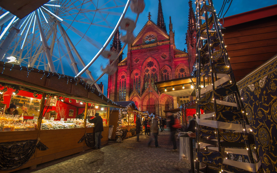 Mulhouse-christmas market with a local resident